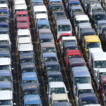 Lines of kei cars at Japanese car auction